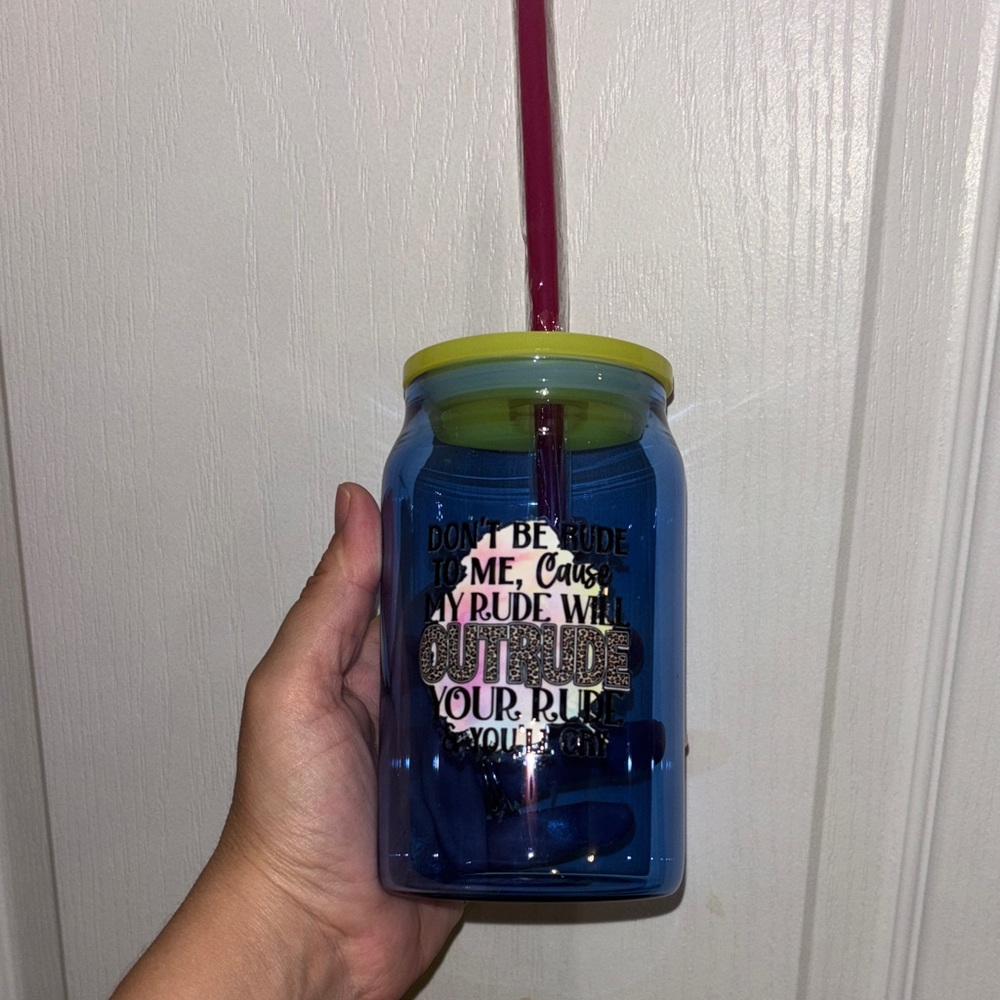 Room Essentials Blue Mason Jar Tumbler with Pink Straw